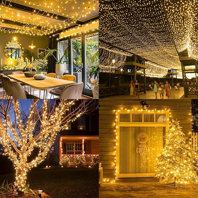 KNONEW 600ft 1500 LED Christmas String Lights Outdoor Green Wire 8 Modes & Timer Fairy Light Plug in Waterproof Patio Lights for Xmas Yard Tree Wedding Party Holiday Decorations (Warm White)