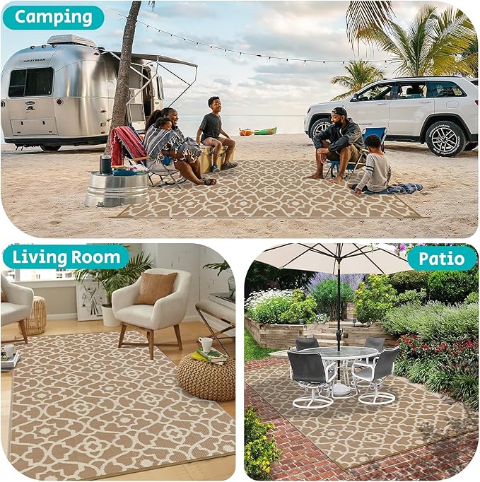 HEBE Outdoor Rug Waterproof 5x8, Plastic Straw Rug Camping Rug, Reversible Outdoor Patio Rugs RV Mat Clearance, Indoor Outside Floor Carpet for Porch,Deck,Camper,Balcony,Backyard