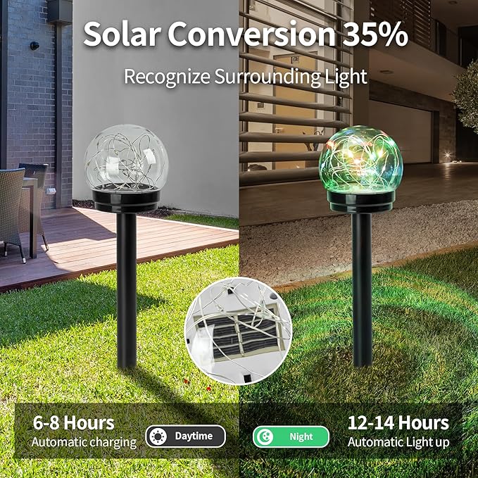 Solar Lights Outdoor Garden Decor Multi-Color Changing Globe LED Waterproof Lamp,Birthday Gifts for Women Mom Grandma,for Yard Lawn Backyard Landscape Pathway Patio Outside Gardening Gifts-4 Pack