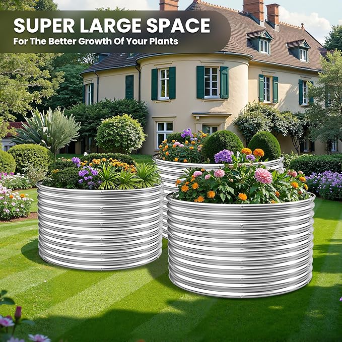 3 Pack 40x40 inch Tall Round Galvanized Raised Garden Bed Outdoor,Metal Garden Bed for Vegetables,Steel Raised Beds for Gardening,Above Ground Garden Box for Flower
