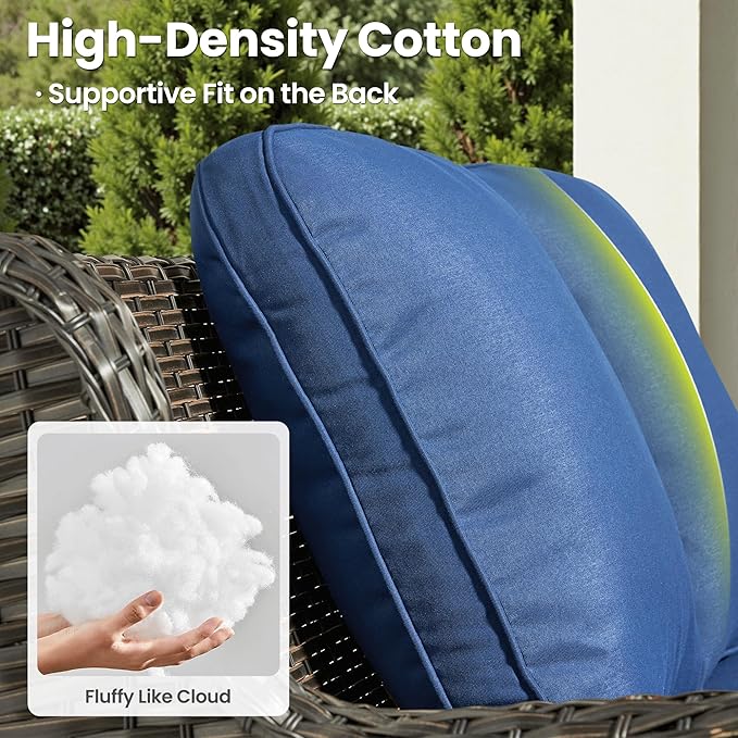 ovios 6 Pieces Patio Furniture Set with 30" Fire Pit Table, Outdoor Wicker Sofa with Ottomans, Comfy Cushions, High Back Couch Conversation Set, Brown Rattan, Navy Blue