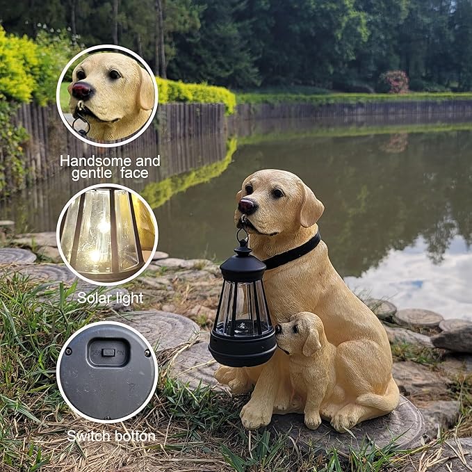 NASKY The Resin Handicraft Solar - Powered Hanging Lamp in The Shape of A Simulated Puppy of The Courtyard is Suitable for Places Such As Courtyards, Gardens and Balconies (Labrador)