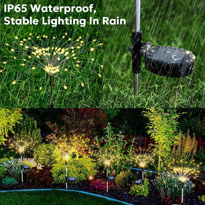 Solar Fireworks Lights Outdoor Waterproof Garden Fairy Light Outside Solar Sparkles Landscape Lights 120 LED Decorative Outdoor for Backyard Patio Pathway Lawn Party Walkway Decor, 4 Pack