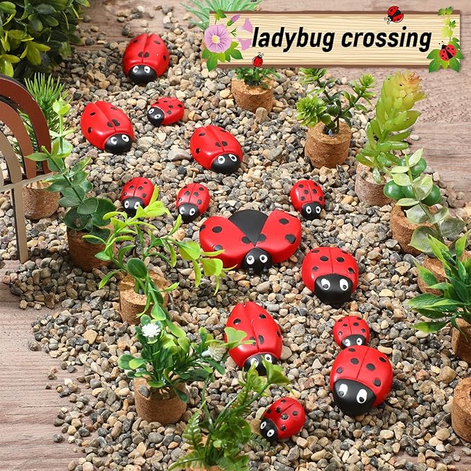 Gerrii 18 Pcs Small Resin Ladybugs Garden Decor Stones Holiday Ladybug Garden Yard Decorations Outdoor 4 Size Ladybug Mom Gifts Lady Bugs Yard Decorations