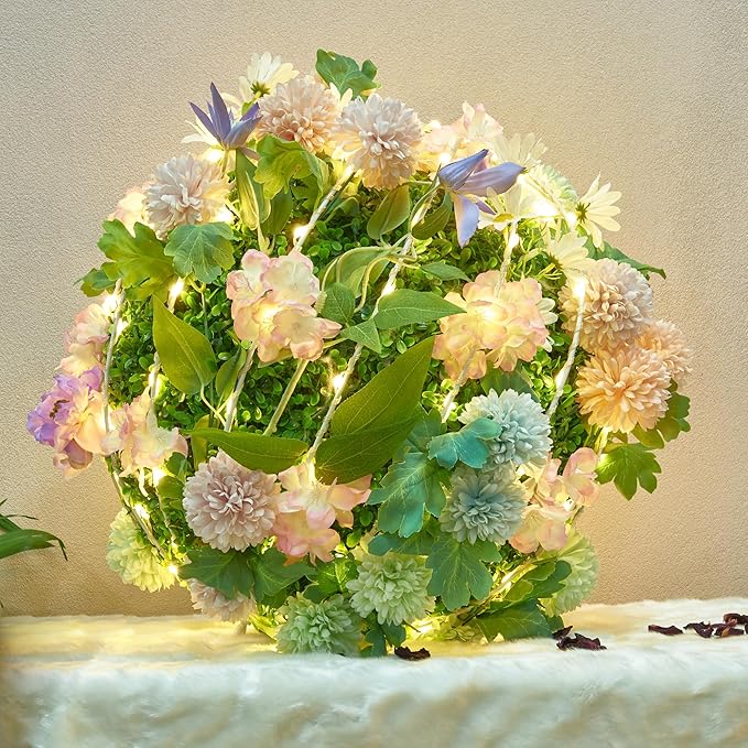 Christmas Ball Sphere, 10IN 48LED Hanging Tree and Pathway Light With Hook and Stake, Foldable Metal Frame for Outdoor Garden, UL Listed, White Frame, Warm White