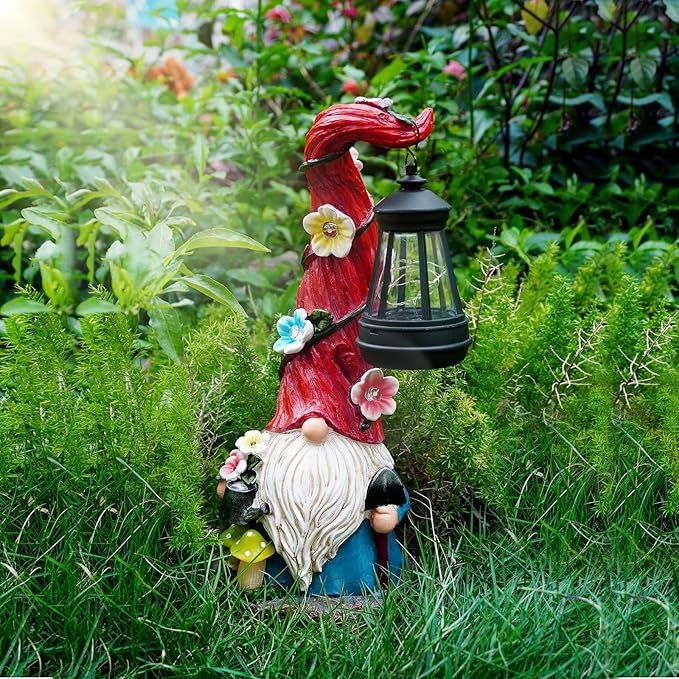 Solar Gnome Garden Statue Lights Gnome Figurine with Solar Lantern, Outdoor Garden Succulent Waterproof Ornaments Decorations for Yard, Lawn, Patio – Ideal Gift for Women, Mom, Grandma, Etc.