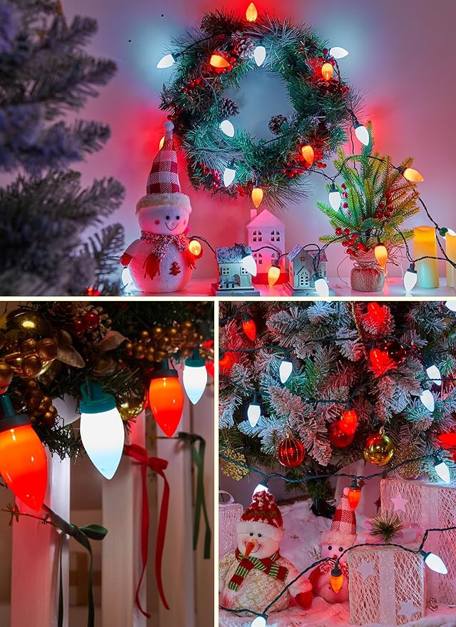 Brightown C9 Christmas Lights Outdoor Waterproof, 66ft Vintage Lights String with 100 Smooth Opaque Bulbs, Plug-in Waterproof Roofline Lights String for Outside Patio Christmas Holiday Decor