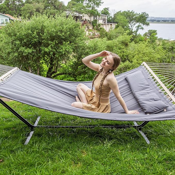 SUNCREAT 2 Person Hammock with Stand, Heavy Duty Portable Hammocks, 475 lbs Capacity, Dark Grey