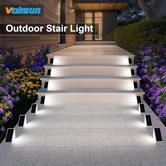 VOLISUN Solar Step Lights for Outside, Solar Stair Lights Outdoor Waterproof IP67, LED Outdoor Step Lights, Outdoor Stair Lights Decor for Deck, Front Step, Front Porch and Patio (6 Pack,Cool White)