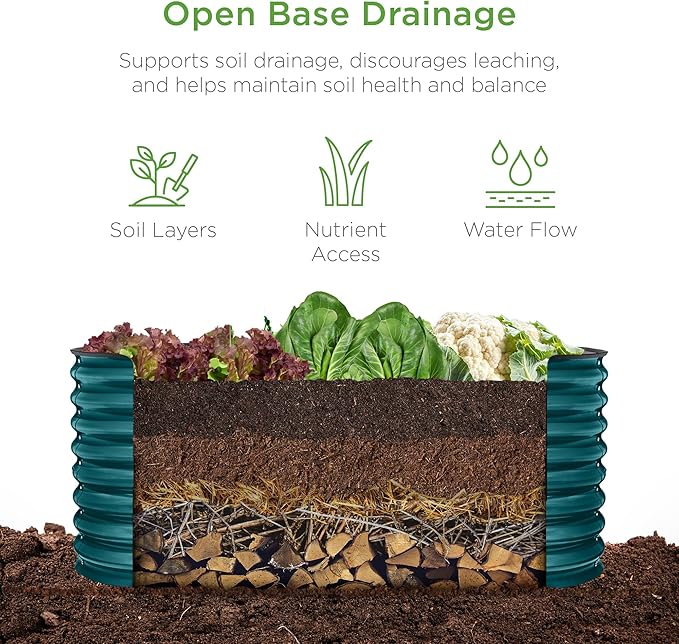 Best Choice Products 4x2x2ft Outdoor Metal Raised Garden Bed, Oval Deep Root Planter Box for Vegetables, Flowers, Herbs, and Succulents w/ 101 Gallon Capacity, Rubber Edge Guard - Peacock Blue