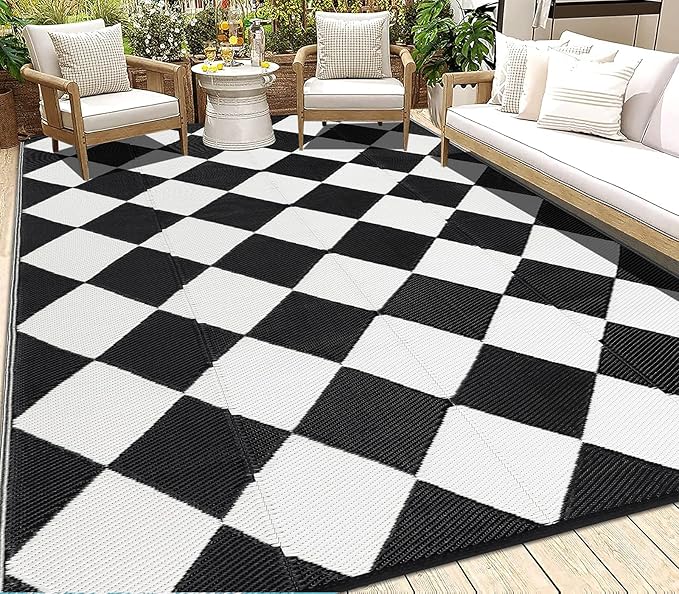 HEBE Outdoor Rug Waterproof 6x9, Reversible Plastic Straw Rug RV Camping Rug, Indoor Outdoor Patio Mat Clearance, Outside Carpet for Porch,Deck,Camper,Balcony,Backyard,Picnic