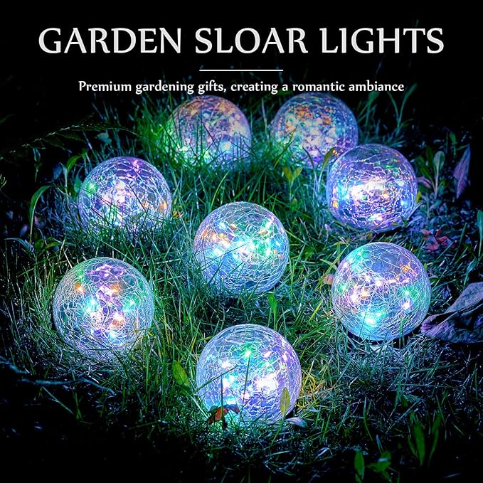 Honoson Decorative Solar Globe Lights Outdoor Waterproof LED Cracked Glass Ball Lights for Pathway, Walkway, Garden, Yard, Lawn Decoration(4 Pcs,3.9 Inch)