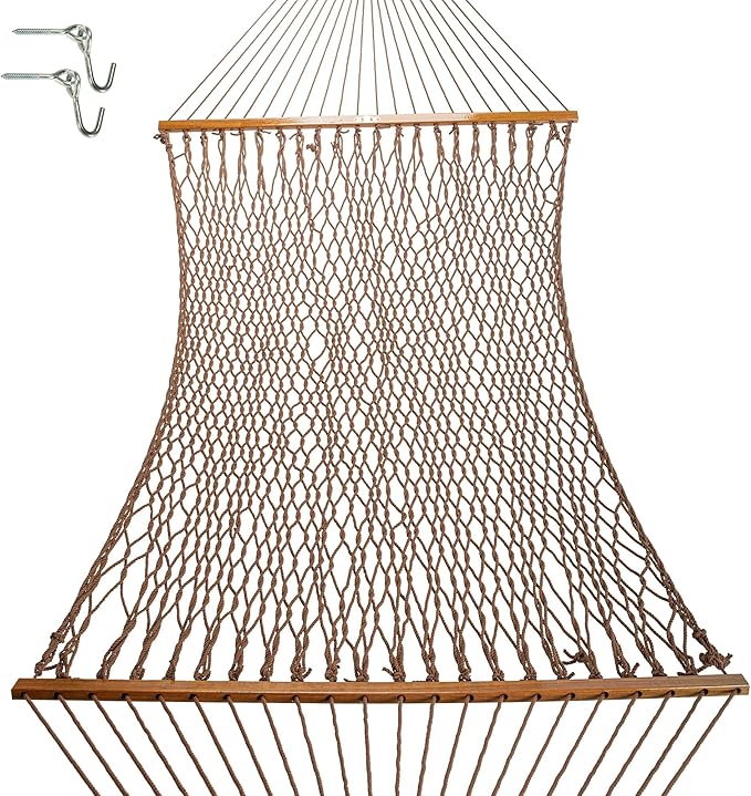Original Pawleys Island 13DCAB Large Antique Brown DURACORD Rope Hammock with Extension Chains & Tree Hooks, Handcrafted in The USA, Accommodates 2 People, 450 LB Weight Capacity, 13 ft. x 55 in.