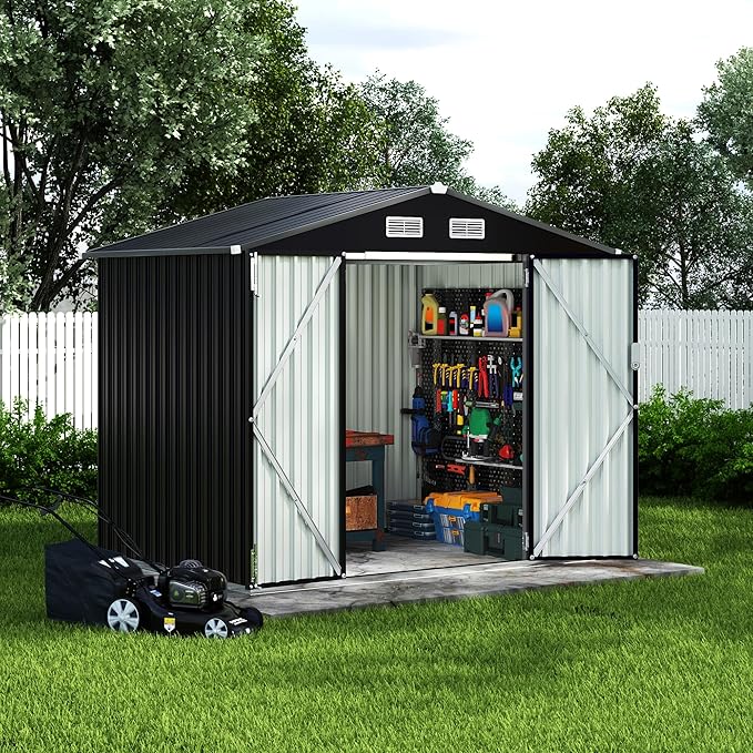 6x8 FT Metal Storage Sheds Outdoor with Floor, Metal Yard Sheds Garden Shed Kit, MetalTool Shed with Lockable Door, Metals UtilitySheds Buildings with Air Vent for Backyard Garden Patio Lawn
