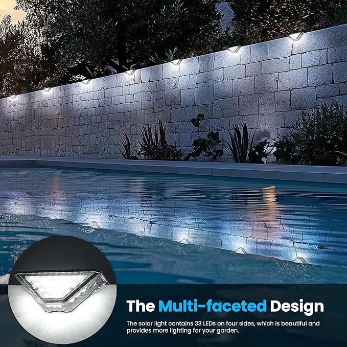 SOLPEX Solar Step Lights Outdoor,Solar Deck Lights for Outside,Two-Sided Stair Lights with 33 LEDs,Waterproof IP65 for Garden,Fence,Deck,Steps,Stair,Porch（10 Pack,Cold White）