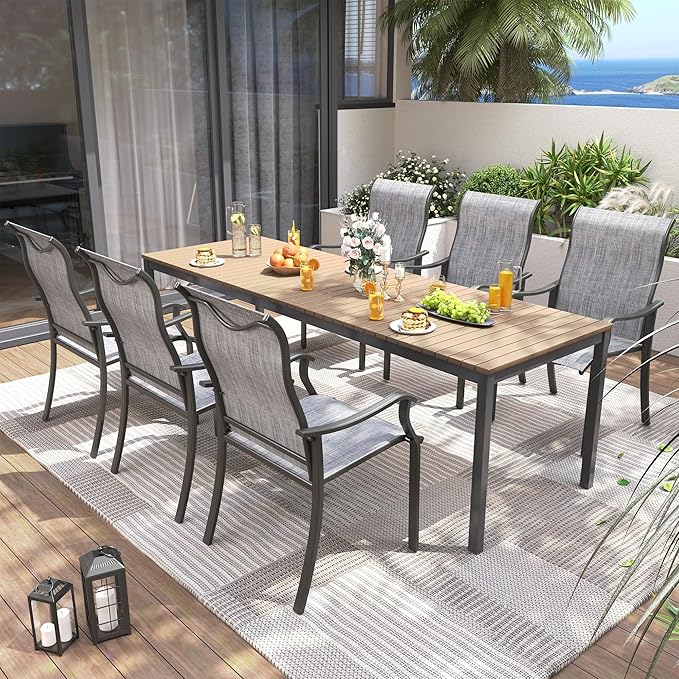 UDPATIO Outdoor Dining Chairs Set of 4, High Back Wide Seat Patio Furniture Chairs with All Weather Breathable Textilene, for Lawn Garden Backyard, Grey White