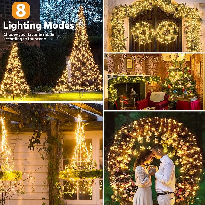 kolpop 10 Packs Solar Fairy Lights Outdoor, 32FT 80LED Solar String Lights Outdoor Waterproof, 8 Modes Copper Wire Solar Twinkle Lights for Garden Christmas Tree Party Wedding Decor(Warm White)