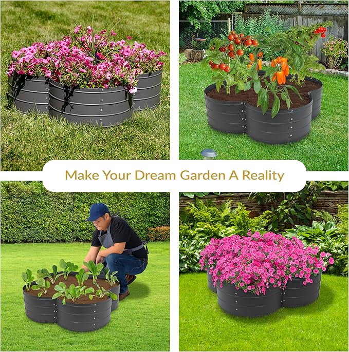 Sunnydaze Galvanized Raised Garden Bed - Metal Raised Bed for Gardening - Outdoor Planter Box for Flowers, Plants, and Vegetables - Gray - 12” H Clover