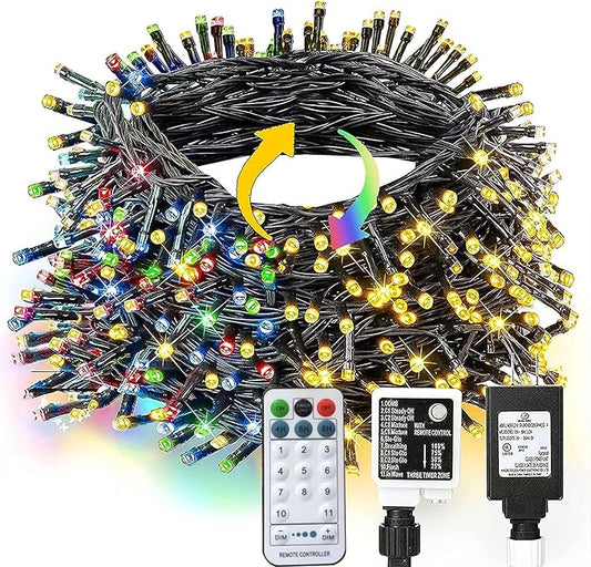 Dazzle Bright 100FT 300 LED Color Changing Christmas Lights, 2 in 1 Warm White & Multi Waterproof Christmas String Lights with Remote 11 Functions Christmas Decorations for Indoor Outdoor