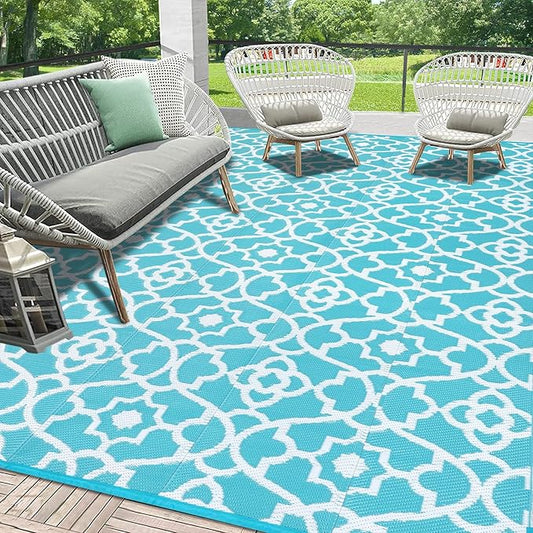HEBE Outdoor Rug Waterproof 8x10, Plastic Straw Rug Camping Rug, Reversible Outdoor Patio Rugs RV Mat Clearance, Indoor Outside Floor Carpet for Porch,Deck,Camper,Balcony,Backyard