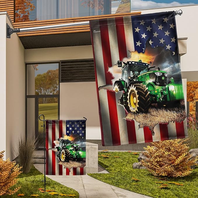 FLAGWIX American Flags, Farmer Tractor Flags - 4th of July Decorations for Home, Outside, House Flags 30x40, Tractor Farmer American Flag - Double Sided Heavy Duty Canvas, Decorative Outdoor Flags