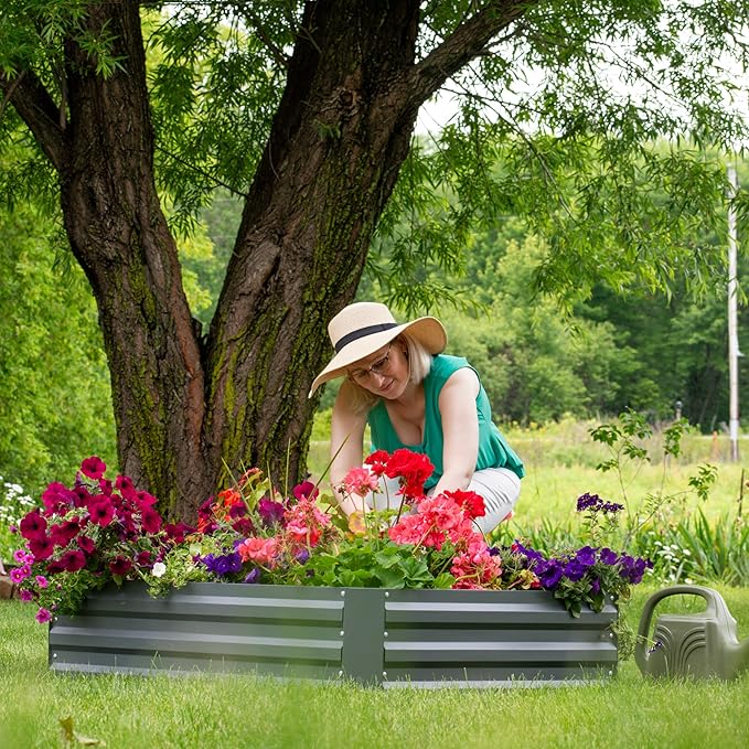 Sunnydaze Galvanized Raised Garden Bed - Metal Raised Bed for Gardening - Outdoor Planter Box for Flowers, Plants, and Vegetables - Gray - 48" W x 36" D x 12" H Rectangle
