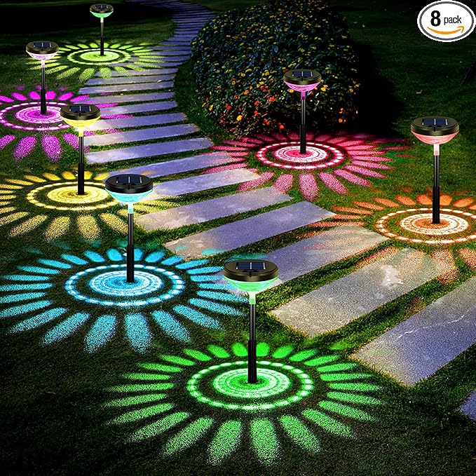 Nupostai Bright Solar Pathway Lights 8 Pack,Color Changing+Warm White LED Path Lights Outdoor,IP67 Waterproof, Solar Powered Garden Lights for Walkway Yard Backyard Lawn Landscape Decorative