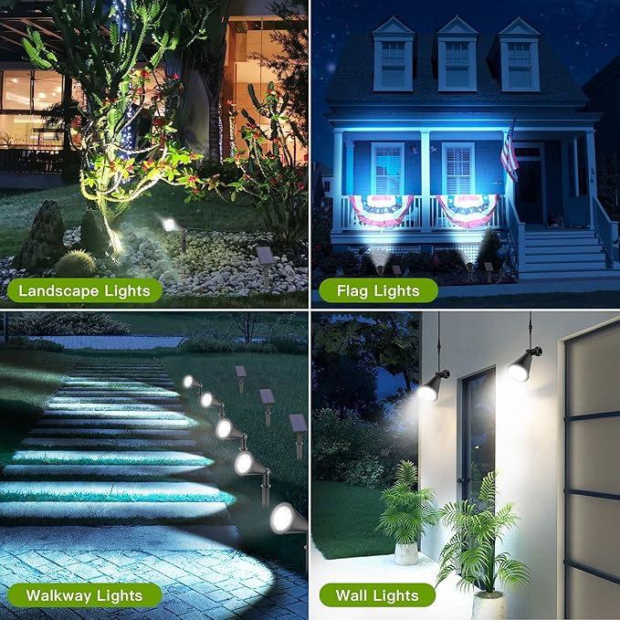 Solar Spot Lights for Outside, Waterproof Solar Spot Lights Dusk to Dawn, Solar Landscape Lights Solar Powered Lights for Garden Porch Walkway Patio (2 Pack)