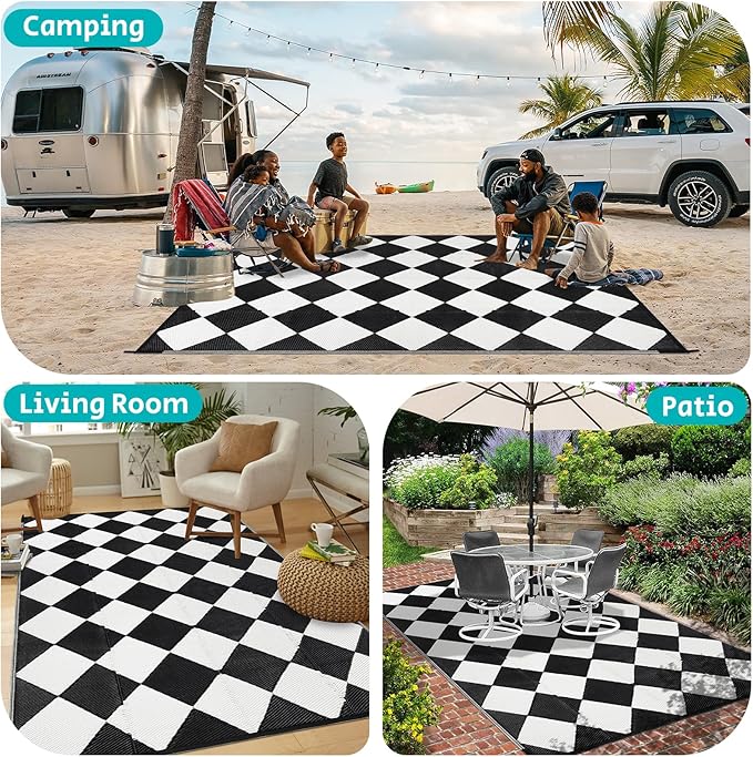 HEBE Outdoor Rug Waterproof 6x9, Reversible Plastic Straw Rug RV Camping Rug, Indoor Outdoor Patio Mat Clearance, Outside Carpet for Porch,Deck,Camper,Balcony,Backyard,Picnic