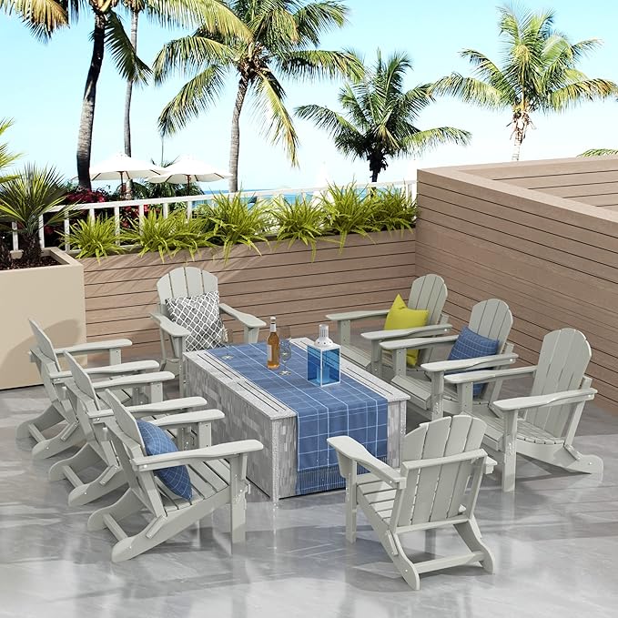 Westin Outdoors Laguna WO Outdoor Adirondack Folding Patio Chairs 8 PCS Set Retro Beach Aesthetic for Backyard, Lawn, Patio, Deck, Garden, Weather Resistant Polyethylene Plastic Lounger (Sand)