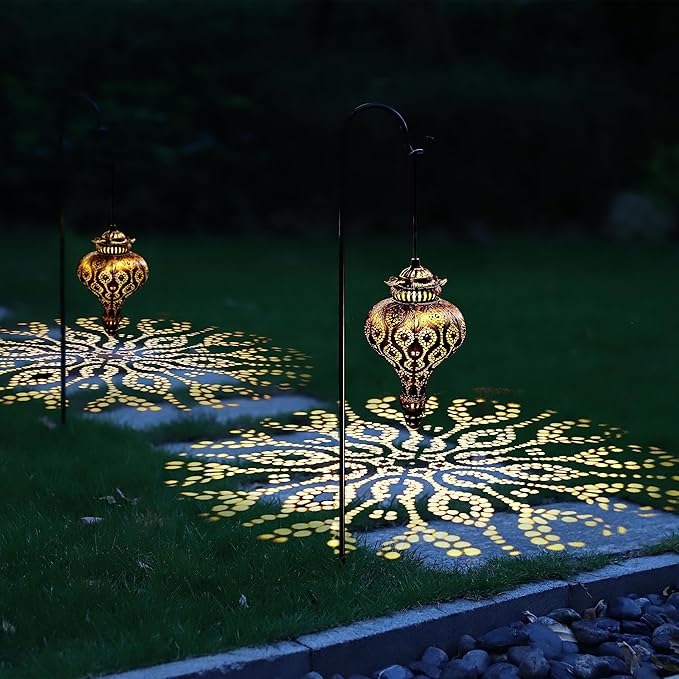 Solar Moroccan Lantern Outdoor Garden Decor(2 Pack) Solar Lanterns Outdoor Waterproof, Lanterns Decorative Outdoor Lights for Patio Pathway Yard Porch Backyard.