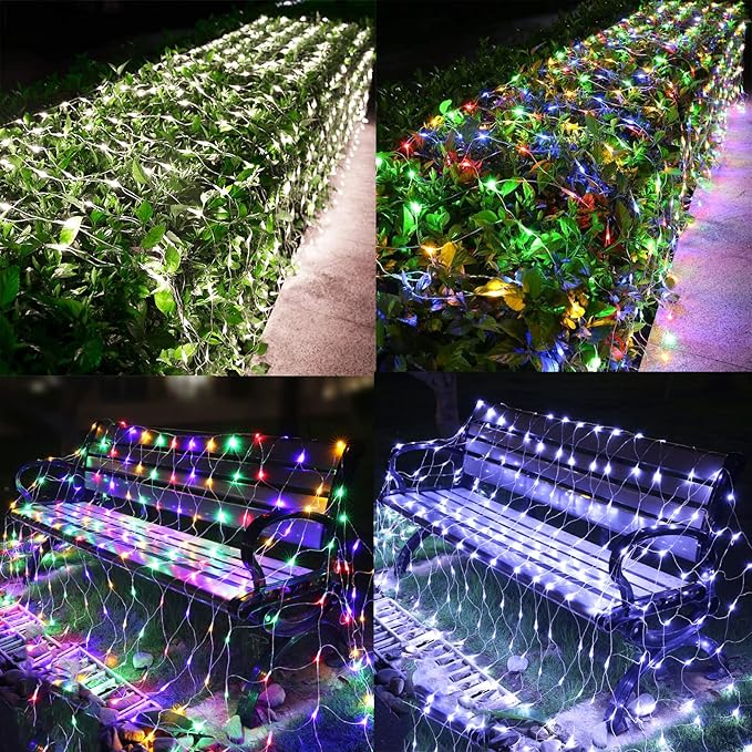 LYHOPE 12ft x 5ft 360 LED Christmas Net Lights, 11 Modes 30V Christmas Net Lights, Clear White-Multi Color Changing Mesh Decorative Net Lights for Xmas Tree Bush Wedding Garden Outdoor Indoor Decor