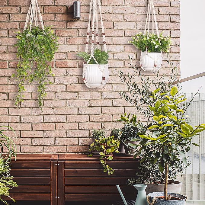 YIBOT 3 Pack Macrame Plant Hanger Indoor Hanging Planter Basket with 3 Hooks Flower Pot Holder No Tassels for Boho Home Decor 35"/29"/23"