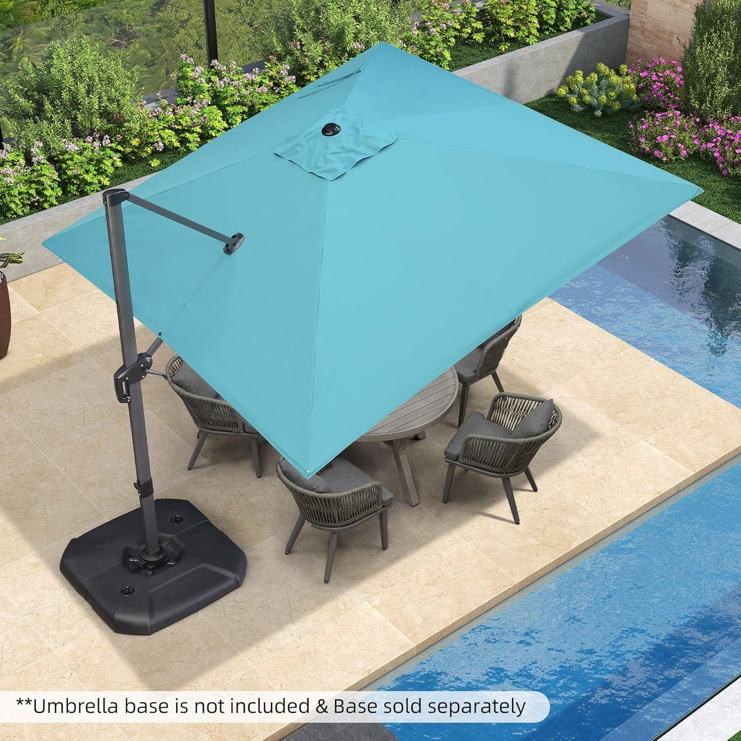 PURPLE LEAF 10 Feet Patio Umbrella Outdoor Cantilever Square Umbrella Aluminum Offset Umbrella with 360-degree Rotation for Garden Deck Pool Patio Turquoise Blue