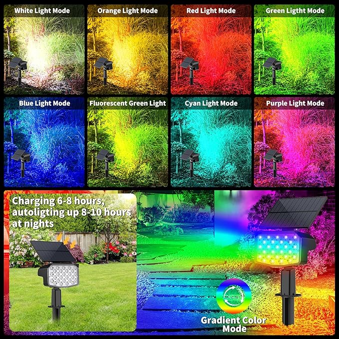 WELALO Solar Color Changing Spot Lights Outdoor, Waterproof Solar Christmas Lights with 9 Modes, Multicolor RGB Landscape Spotlights for Garden Yard Driveway Lawn Patio Pathway Decorations, 10 Pack