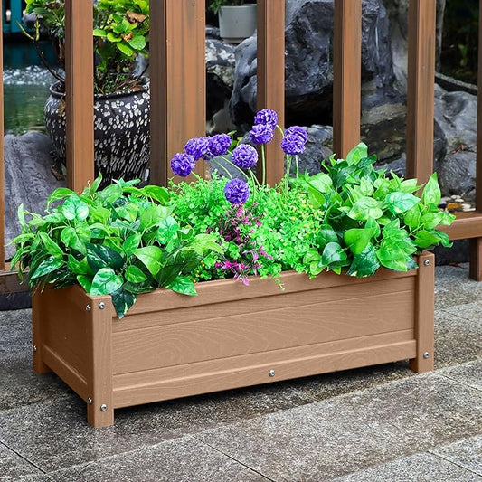 HDPE Raised Planter Box Outdoor,Rot-Resistant and Non-Cracking,Raised Beds for Gardening 29.5 * 14.4 * 9.8 in for Yard,Lawn,Outdoor Planter Boxes Rectangle with Drainage Holes Brown