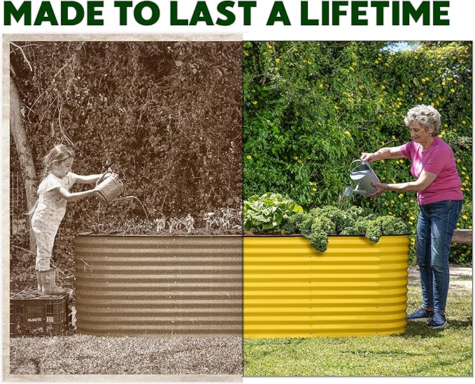 9-in-1 Galvanized Raised Garden Beds Outdoor // 8×2×2.5 ft Modular Planter for Gardening, Vegetables, Flowers // 32" Extra Tall Metal Raised Garden Bed (Yellow) // Patented Design Planter Box