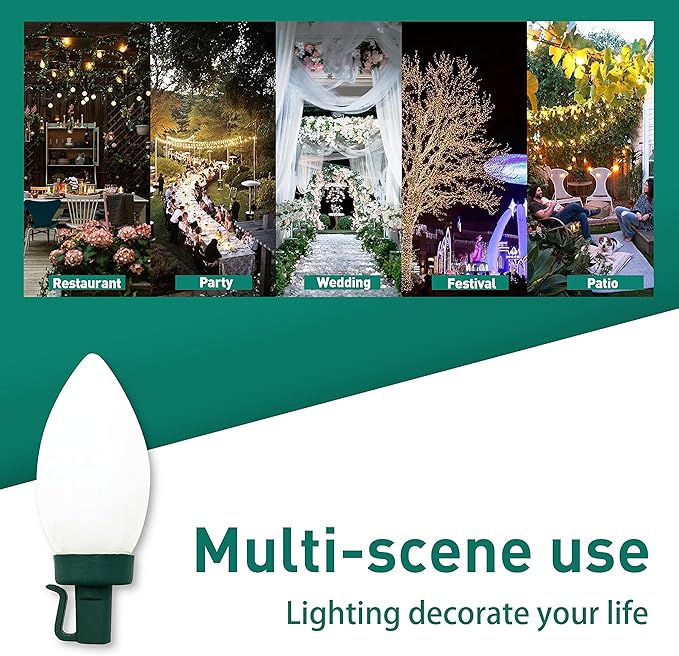 C9 Christmas Lights Outdoor 50 LED Cold White Strawberry Waterproof String Lights Xmas Tree Indoor Decoration Plug in 34.5 Feet Used for Home Festive Courtyard Patio Garden(Cold White)