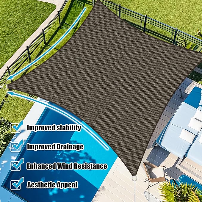 Amagenix Sun Shade Sail 15'X24' Curved Edge Outdoor Shade Canopy Mocha Breathable 95% UV Block Shade Cloth for Patio Garden Backyard (We Make Custom Size)