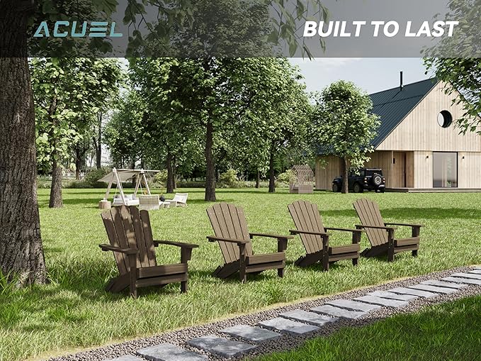 Set of 4 Folding Adirondack Chairs, Heavy Duty Weather-Resistant Patio Chairs with Wide Armrests & Ergonomic High Back, HDPE Fire Pit Seating for Backyard, Garden, Porch - Light Brown