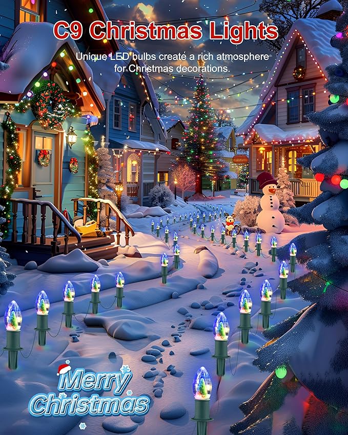 VCOKEN Christmas Pathway Lights Outdoor, 24.5FT Connectable C9 Christmas Walkway Lights with 20 LED and Stakes, Multicolored Waterproof C9 Christmas Lights Outdoor Decorations for Lawn Yard Sidewalk