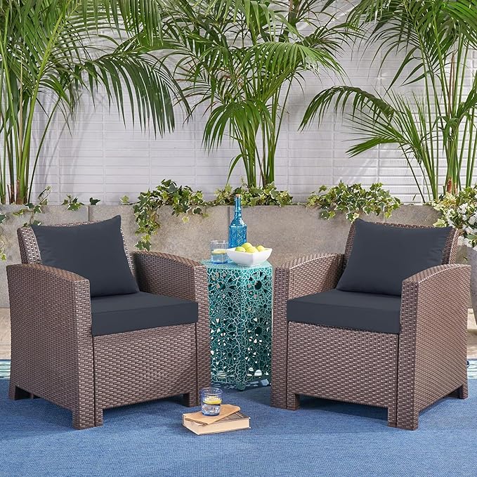 24x24 Inch Outdoor Cushions for Patio Furniture Set of 2, Waterproof Outdoor Chair Cushions w/Fade-Resistant, Removable & Machine-Washable Covers, Deep Seat Sofa/Couch Pads Replacement, Dark Grey