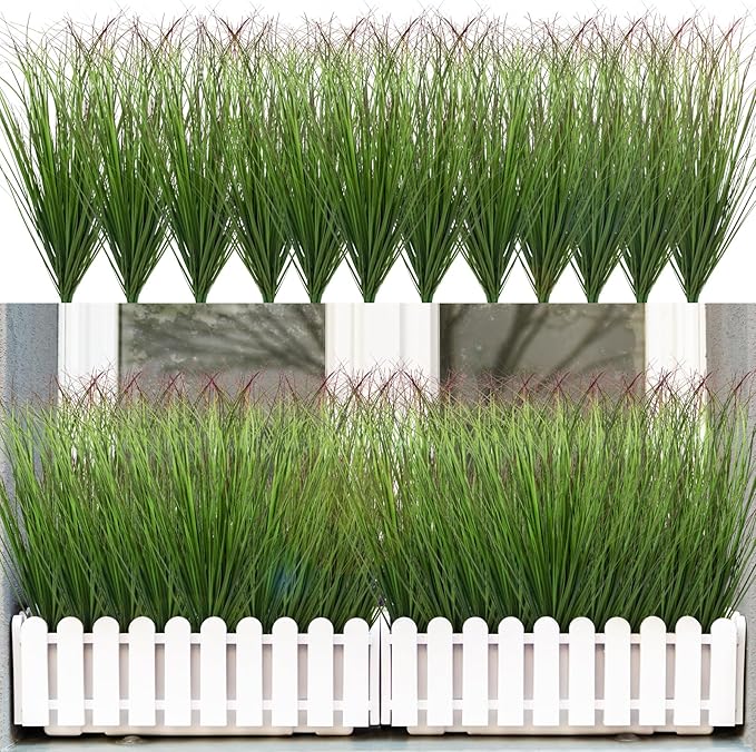 36Pcs Artificial Grass Plants, Faux Shrubs Wheat Grass, Fake Tall Grass Plants for Outdoor Decor, Greenery Stems Weed for Room Indoor Home Decor（Green Red Tail