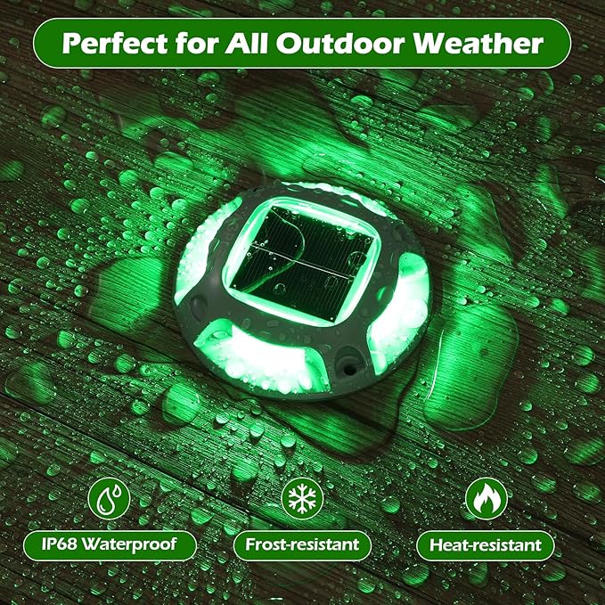 AGPTEK Solar Driveway Lights Outdoor 1 Pack, 2 Color Modes LED Deck Dock Marine Waterproof Security Marker Lights for Step Sidewalk Stair Garden Pathway Walkway Yard(Green/Red)