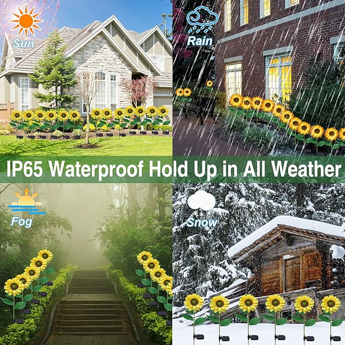 TYNLED Sunflower Solar Garden Lights, 4 Pack Outdoor Solar Powered Garden Stake Lights Waterproof Decoration Flower Landscape Lights for Garden Patio Pathway Backyard