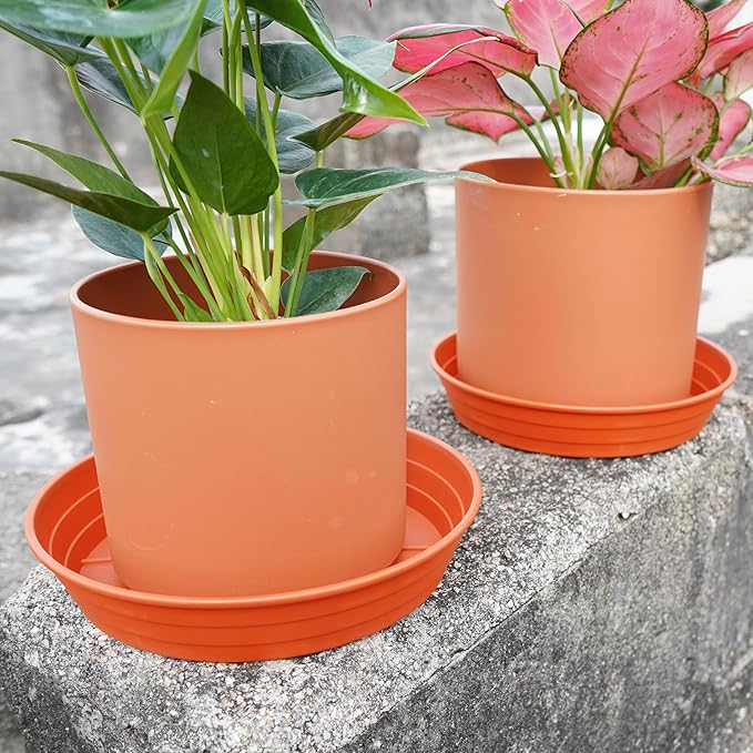 Plant Saucer 8 Inch 4 Pack 6 8 10 12 14 16 18 20 25, Plastic Plant Trays for Pots，Extra-Deep Plant Water Dray Tray, Bird Bath Bowl, Heavy Flower Plant saucers Indoors and Outdoor No Holes 8in-4 red