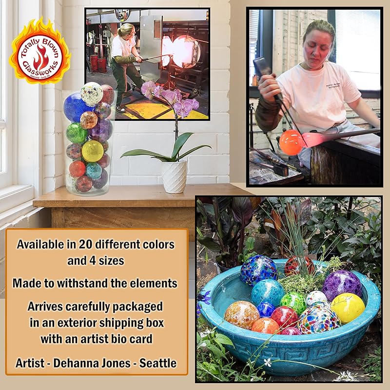 Pond Float. Handmade Blown Glass, Garden Gazing Ball, Table Centerpiece, Assorted sizes available. Home and Patio Decor. Artist Dehanna Jones. Seattle, WA. (White Rainbow MM)