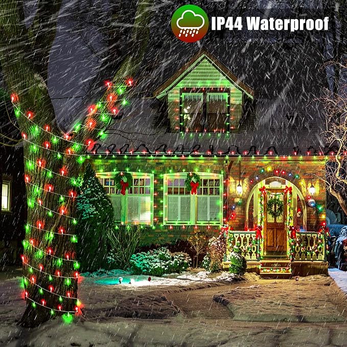 300 LED Christmas Lights Outdoor - 99ft Extra Long Christmas String Lights 8 Modes Plug in Waterproof Fairy Lights with Timer Memory for Indoor Outside Bedroom Home Party Decoration, Red&Green