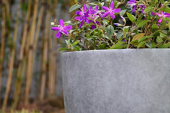 Kante 18 Inch Dia Round Concrete Planter, Indoor Outdoor Large Plant Pot with Drainage Hole and Rubber Plug for Home Patio Garden, Natural Concrete