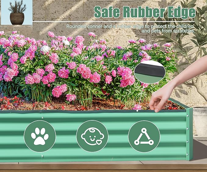 Domi Galvanized Raised Garden Bed, Outdoor Planter Garden Boxes Large Metal Planter Box for Gardening Vegetables Fruits Flowers, Green (6x3x1ft)